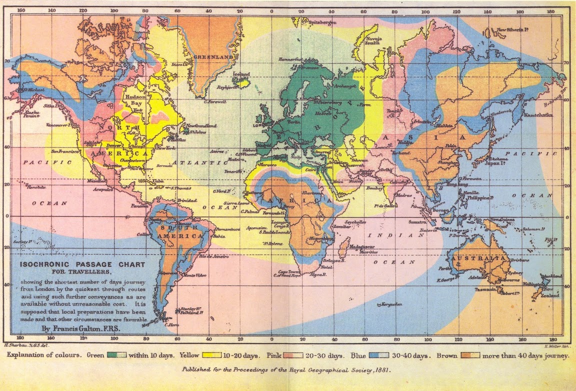 Galton’s Isochronic Passage Chart from London (1881)